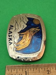 ALASKA HOWLING WOLF MOONLIGHT BELT BUCKLE HANDMADE USA GERMAN SILVER