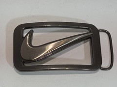 Nike Swoosh Cut Out Belt Buckle Used Silver Gray Appx 2&Prime; x 3.5&Prime;