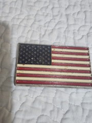 Patriotic Belt Buckle Metal Silver United States of America USA Flag Silver Tone