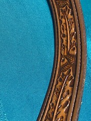Tex Tan Full Grain Cowhide Belt Size 36 Tool Silver Buckle Polished Amber Stone