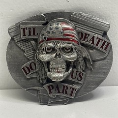 Bergamot 1994 American V-249 Skull Flag Belt Buckle « Till Death Do Us Part  » USA