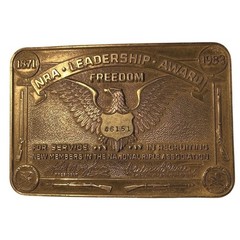 Vintage 1983 NRA Leadership Award Freedom Belt Buckle Brass Tone Serial 46151
