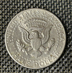 Silvertone Metal 4&Prime;x3&Prime; Buckle Features Coin Cut Kennedy Half Dollar (Back Side)