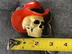 Rare Bergamot Brass Works Skull With Cowboy Hat Belt Buckle 1981 Made In USA