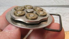 Alaska Hand Made 44 magnum Bullet spinning center Belt Buckle, belt size 1.5 in
