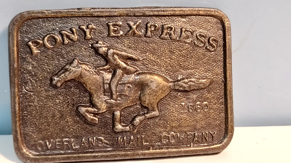 VTG~**PONY EXPRESS OVERLAND MAIL COMPANY BELT BUCKLE**~1860~Brass Metal