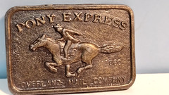 VTG~**PONY EXPRESS OVERLAND MAIL COMPANY BELT BUCKLE**~1860~Brass Metal