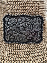Antiqued Silver Classic Rectangle Flower with Vine Belt Buckle