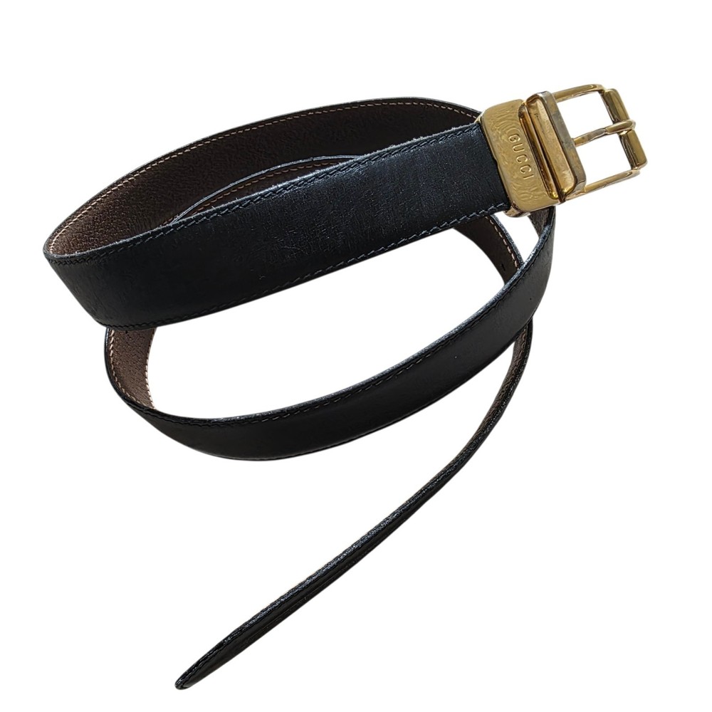 Vintage GUCCI Belt Brown Women’s Designer Logo Classic Gold Tone Hardwear 34&Prime;