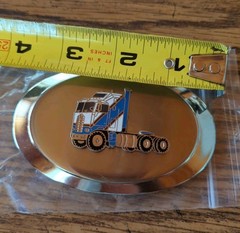 Rare Pre-Owned Silver Tone Metal Semi Truck Vintage Enamel Belt Buckle