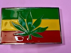 Rastafarian Flag Marijuana Cannabis Pot Leaf Weed Enameled Belt Buckle