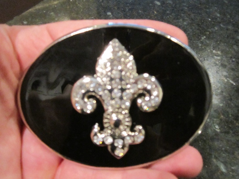 THE SAINT THEME DESIGN BELT BUCKLE BLACK BACKGROUND COVERED IN CRYSTALS GW-17