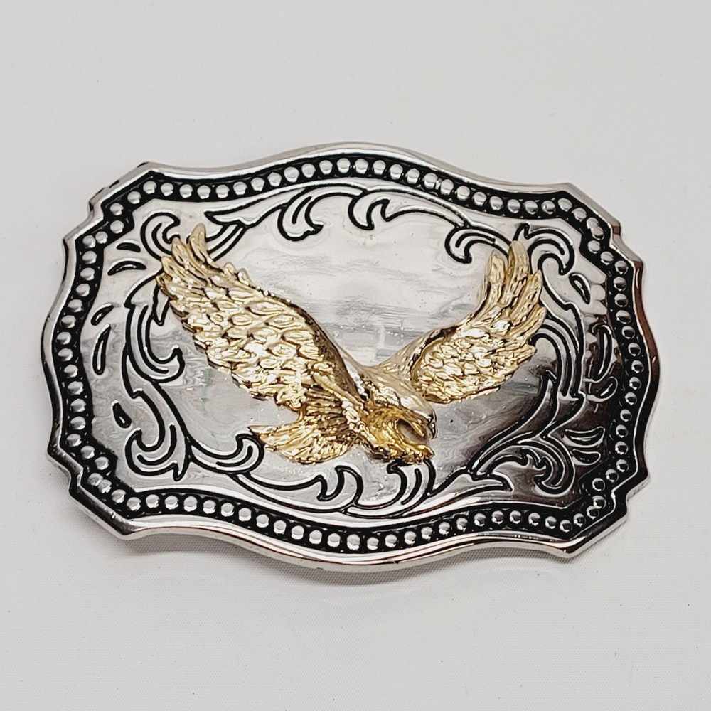 Soaring American Eagle Western Belt Buckle Silver Gold Tone Made in USA 3.5 x2.5