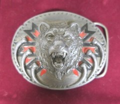 Vintage 1991 Siskiyou Pewter Native American Grizzly Bear Head Claws Belt Buckle