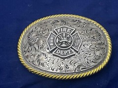 Firefighter FD Fire Department Western Style Buckle (Pewter)