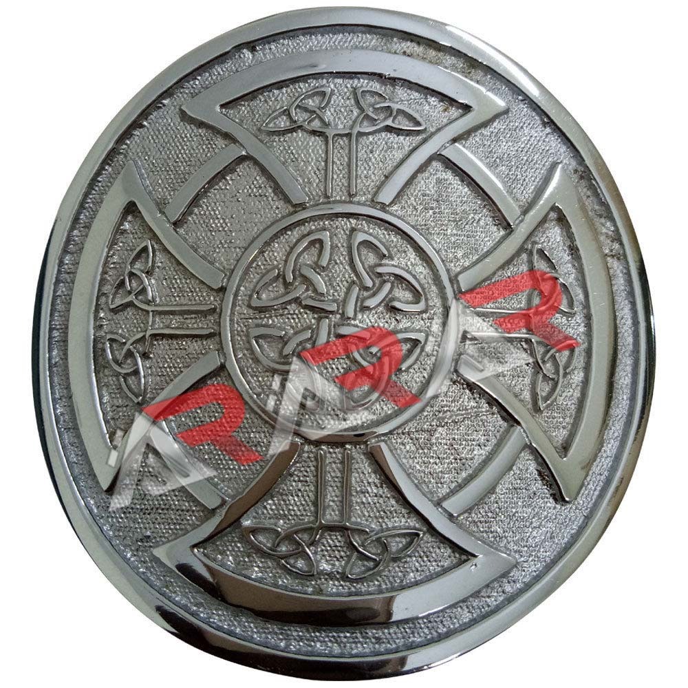 AAR Round Celtic Knot Kilt Belt Buckle Chrome Finish/Highland Belt Buckle Celtic