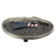 Western Cowgirl Rodeo Roper Silver Tone Cowboy Belt Buckle • American Flag