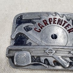 VINTAGE CARPENTER BELT BUCKLE SILVER METAL C&J INC 1994 COLLECTIBLE MENSWEAR DAD