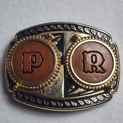 Leather Letters P & R Western Cowboy Rodeo Gold-Toned Rope Trim Belt Buckle