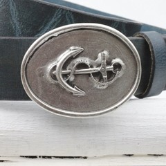 Antique Silver Look Maritime Anchor Relief Oval Belt Buckle
