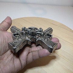 Rock Rebel Large skull and crossed 2 guns belt buckle Antiqued Silver Tone 2A
