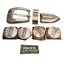Onyx by Brighton Vintage 1998 Golf Belt Buckle Set Keeper Tip 4 Conchos Silver