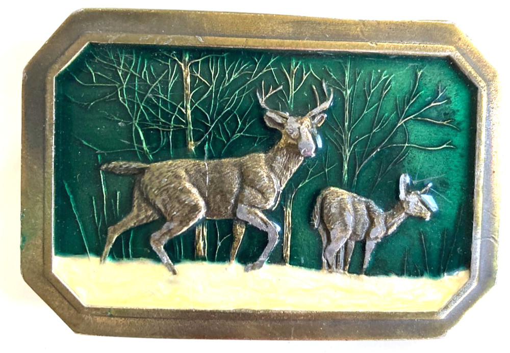 Two Deer Belt Buckle – The Great American Belt Buckle Co. 1976 Serial No. 520