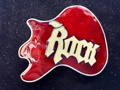 Electric Guitar Body ROCK & ROLL Red Enameled Musicians Guitarist Belt Buckle