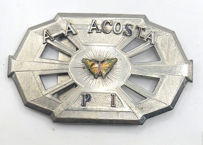 VINTAGE HOOK-FAST PERSONALIZED  »A A ACOSTA P I » BUTTERFLY BELT BUCKLE