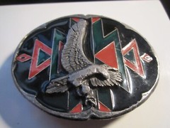 AMERICAN EAGLE WITH BLACK GREEN RED LACQUER BELT BUCKLE – HEAVY – GW-13