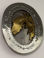 Framed Fish Handmade Stamped & Riveted Belt Buckle with Makers Mark on Back EUC