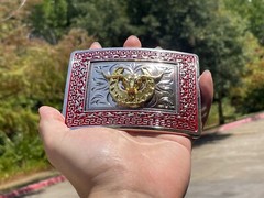 Western Buckle Gold Silver Red Longhorn Bull Cowboy Fit 2 » Hebillas Vaqueras