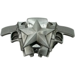 Two Guns and Star Refillable Flip Top Lighter in a Belt Buckle Combo