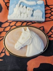 3 Vintage CAMEO belt buckles Horse, Train, and Hunting Dog. Robert Nemith