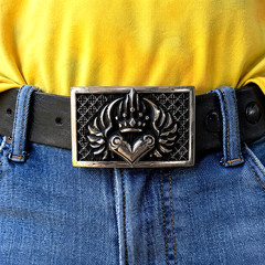 Vintage King Baby Belt Buckle Heart Crown Wing Silver Tone 3.5” x 2.0”
