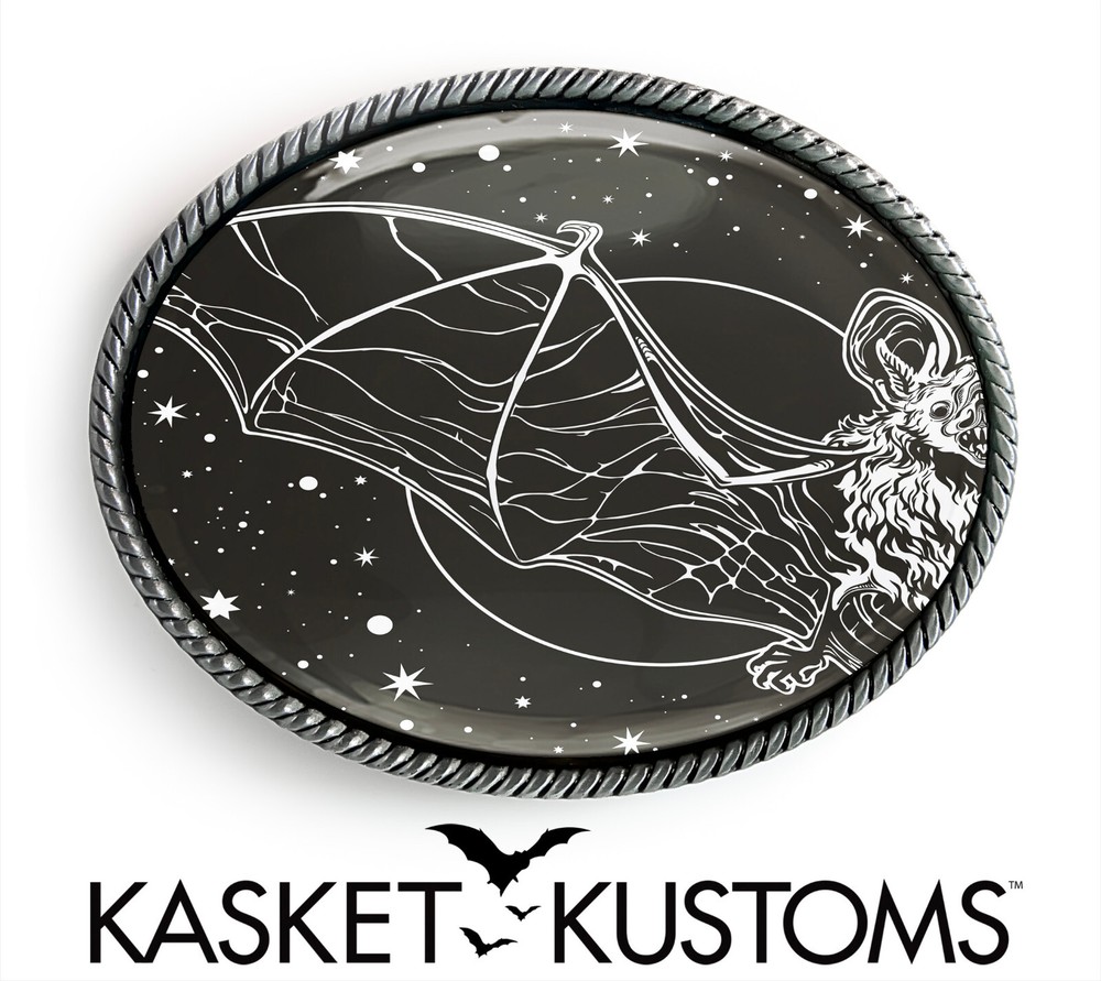 Bat Belt Buckle – Gothic Illustration Halloween Handmade Artisan Buckle – 819
