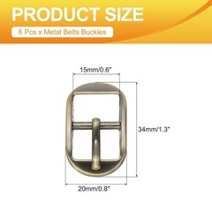 6 Pcs 0.6 Inch Single Prong Buckles Oval Center Bar Buckles, Bronze