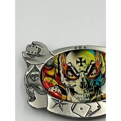 D.Vicente Skull Dice Ace Belt Buckle Colorful Tattoo Iron Cross Biker