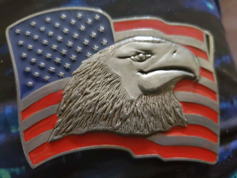 Patriotic Eagle On Waving American Flag Belt Buckle Brand New Never Used
