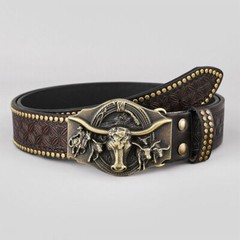 Western Cowboy Belt for Men Women PU Leather Vintage Buckle Belt for Rodeo