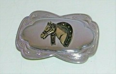 Vintage Horse Horseshoe Ranch Rodeo Silver/Gold Tone Western Belt Buckle Lucky