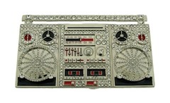Boom Box Stereo Old School Hip Hop Belt Buckle Blinged Silver Cassette Rock Men