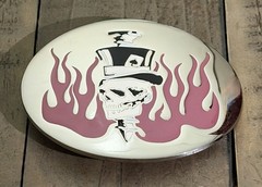 Pink and White Skull with Hat Belt Buckle
