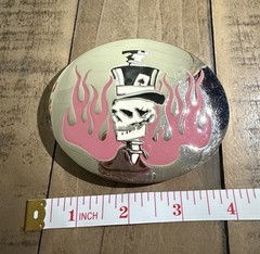 Pink and White Skull with Hat Belt Buckle