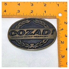 Cozad Custom Built Trailers Solid Brass Belt Buckle Oval Vintage Provo Utah Euc