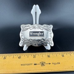 Wrangler Belt Buckle Silver-tone Excellent Western Floral Scroll Logo Vintage