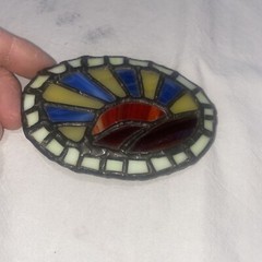 Belt Buckle Of Rainbow And Sun Looks Like Stained Glass