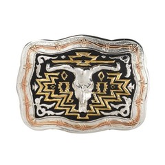 LONGHORN – Western Belt BUCKLE – Polished Copper, Brass, Silver Steer w/ Black