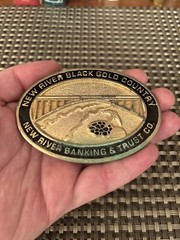 1981 New River Banking And Trust Company Blank Gold Toned Country Belt Buckle