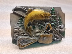 Vintage Siskiyou Belt Co Fly Fishing Outdoors Belt Buckle Brown Rainbow Trout